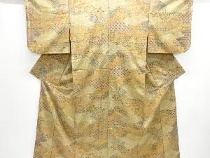 雲取りに花古典柄手織り紬着物